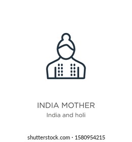 India mother icon. Thin linear india mother outline icon isolated on white background from india collection. Line vector sign, symbol for web and mobile