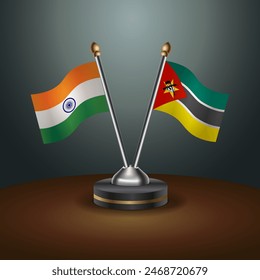 India and Mozambique table flags relation with gradient backgrund. Vector Illustration