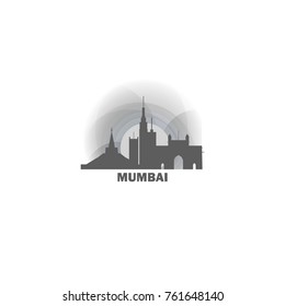 India Mumbai black white sunrise sunset city panorama landscape horizon buildings skyline flat icon logo