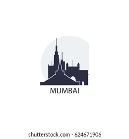 India Mumbai modern city landscape panorama view flat logo blue icon