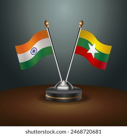 India and Myanmar table flags relation with gradient backgrund. Vector Illustration