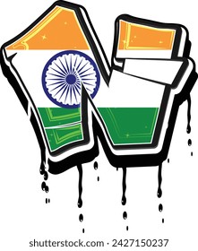 India N flag hand lettering graffiti template vector