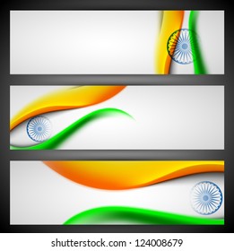 India Nation Flag waving design in website headers or banners set. EPS 10.