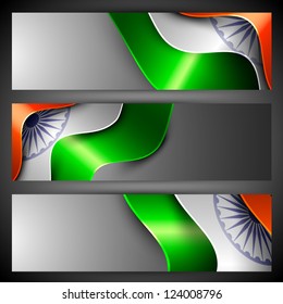 India Nation Flag waving design in website headers or banners set. EPS 10.