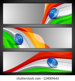 India Nation Flag waving design in website headers or banners set. EPS 10.