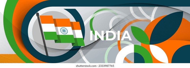 India national day banner, flag colors background and geometric abstract modern orange white green design. Indian independence day corporate business theme. South Asia Patriots Vector Illustration.