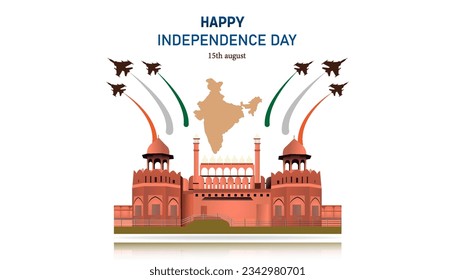 India national day banner with map, flag colors theme background and geometric abstract retro modern orange white green design. Indian independence day theme. South Asia Patriots Vector Illustration.
