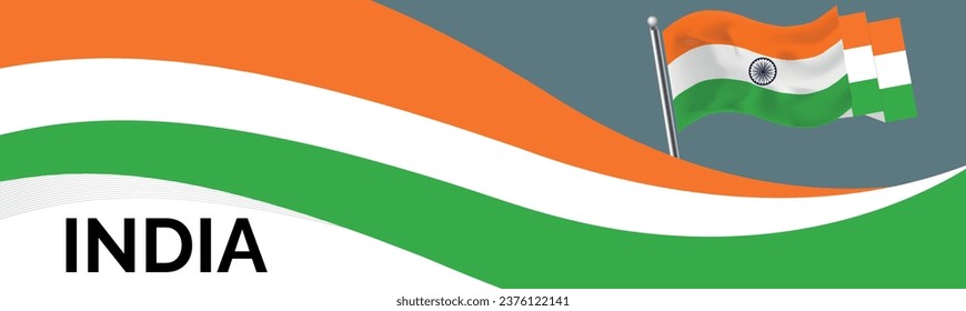  INDIA national day banner with map, flag colors theme background and geometric abstract retro modern colorfull design with raised hands or fists