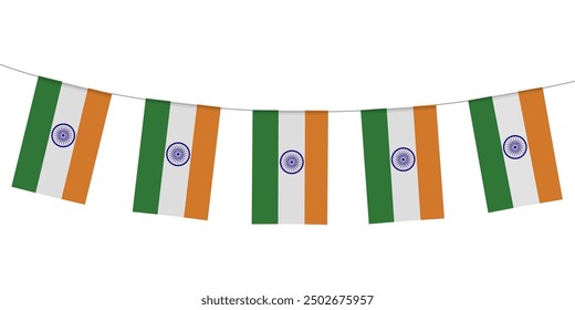 India National flag of buntings square shape isolated on white background.