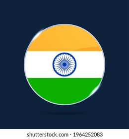 india national flag Circle button Icon. Simple flag, official colors and proportion correctly. Flat vector illustration.