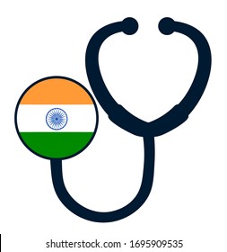 India National flag on stethoscope. specialist doctors in Country. Charity Help concept. The concept of big problems because of the coronavirus pandemic in India.