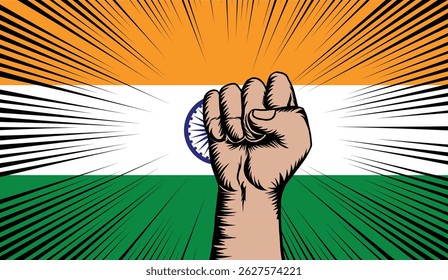 Indiens Nationalflaggenmuster auf der Faust des Führers einzeln auf Hintergrund