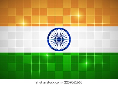 India National Flag Rectangle 3:2 Official Ratio Chessboard Digital Neon Grid Square Brick Design Backdrop Background