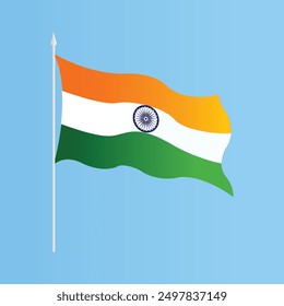India national  flag . Wavy torn fabric on sky blue background. Realistic vector illustration