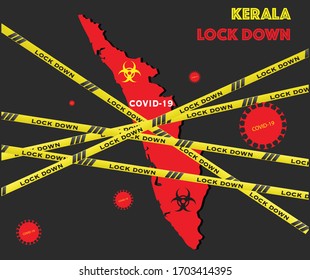 India National KERALA State Lockdown Due To Coronavirus Crisis Covid-19 Disease. India Under Lockdown With KERALA Map 