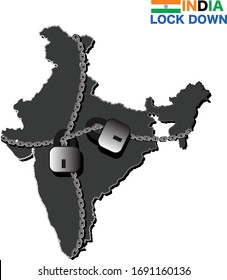India national lockdown due to coronavirus crisis covid-19 disease. India under lockdown with india map