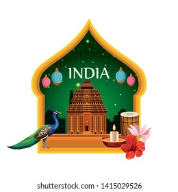 India national monument card with patriotic symbols emblem vector illustration graphic design