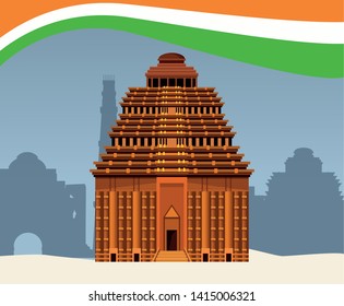 India national monument in the city with flag frame vector illustration graphic design