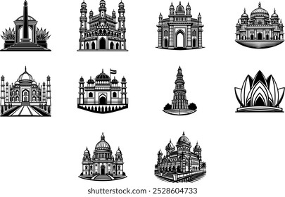 Conjunto de iconos de monumentos y estructuras nacionales de la India