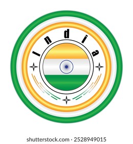 Arte vectorial de la insignia del orgullo nacional de la India. emblema circular con Colores de la bandera de la India naranja blanco y verde. Simbolizando la identidad nacional india. EPS de Vector editable disponible