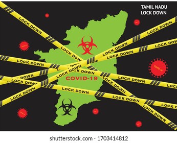 India National TAMIL NADU State Lockdown Due To Coronavirus Crisis Covid-19 Disease. India Under Lockdown With TAMILNADU Map 