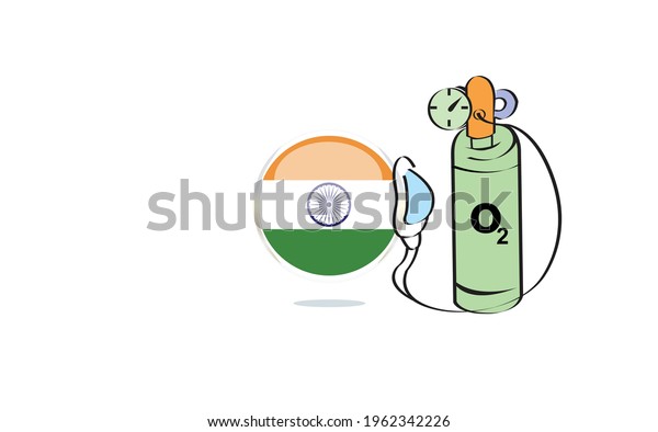 インドは酸素を必要としている 酸素危機のコンセプト 環境危機に関する酸素マスクコンセプトを持つインドの国旗 コロナウイルスに感染した世界が換気を受けている ベクターイラスト のベクター画像素材 ロイヤリティフリー
