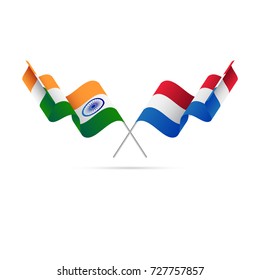 India and Netherlands flags. Vector illustration.
