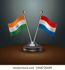 India and Netherlands table flags relation with gradient backgrund. Vector Illustration