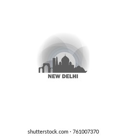 India New Delhi black white sunrise sunset city panorama landscape horizon buildings skyline flat icon logo