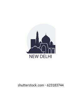 India New Delhi modern city landscape skyline panorama vector logo flat icon