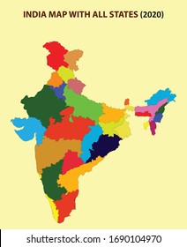 India new map with States name. India map 2020. new states division in India.