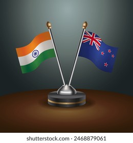 India and New Zealand table flags relation with gradient backgrund. Vector Illustration