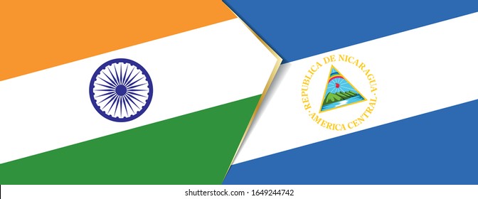 Indien und Nicaragua Flaggen, zwei Vektorillustrationen Flaggen Symbol für Beziehung oder Konfrontation.