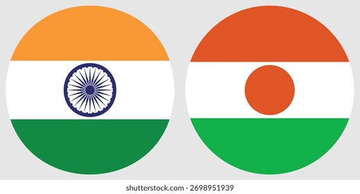 India y Níger Vector de bandera circular con fondo gris 