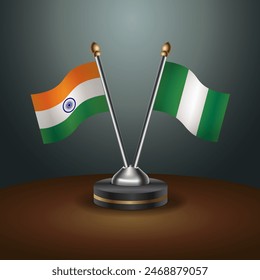 India and Nigeria table flags relation with gradient backgrund. Vector Illustration
