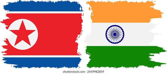 India and North Korea grunge flags connection, vector