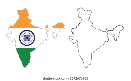 India Official Color and Outline Map . High-Quality Vector Illustration . Detailed and Simple India Map for Travel . Education and Design