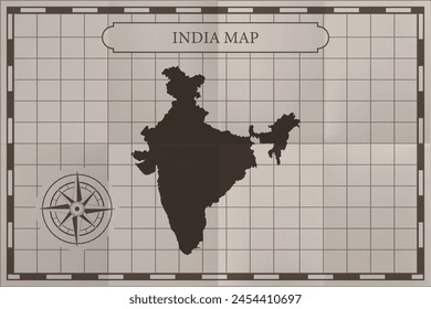 India old classic country map. Vintage antique map paper style.