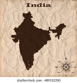 India old map with grunge and crumpled paper. Vector illustration