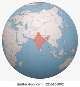 India On The Globe. Earth Hemisphere Centered At The Location Of The Republic Of India. India Map.