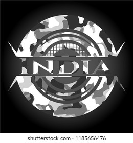 India on grey camouflaged texture