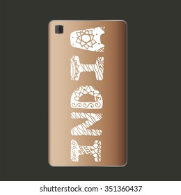 India on phone - lettering in vector