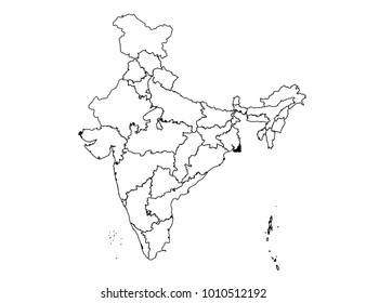 india outline map. detailed isolated vector country border contour map on white background.