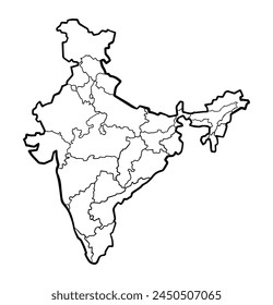 Mapa esquemático de la India con la frontera del distrito. Dibujado a mano ilustración.