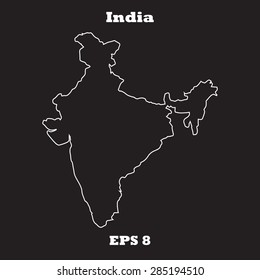 Mapa de esquema de India, derrame cerebral. Nombre del estado. Estilo de línea. EPS vectorial8