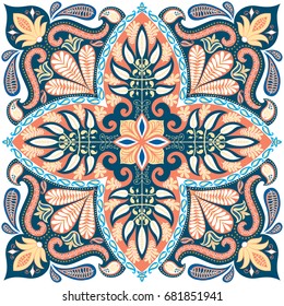 India paisley pattern, decorative textile, wrapping, pillow or kerchief decor. Boho style vector design.