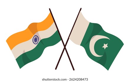 india and pakistan flag, political conflict between india and pakistan. India vs Pakistan wavy flag symbol vector illustration, political tension, state of war and armed conflict