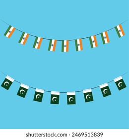 Indien und Pakistans Flaggengirlande zum Feiern, hängen Bunting Dekoration Vektorgrafik Design