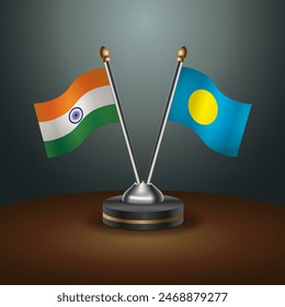 India and Palau table flags relation with gradient backgrund. Vector Illustration