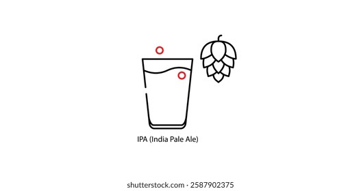 India Pale Ale Vector Icon - Hoppy and Bitter IPA Craft Beer Glass